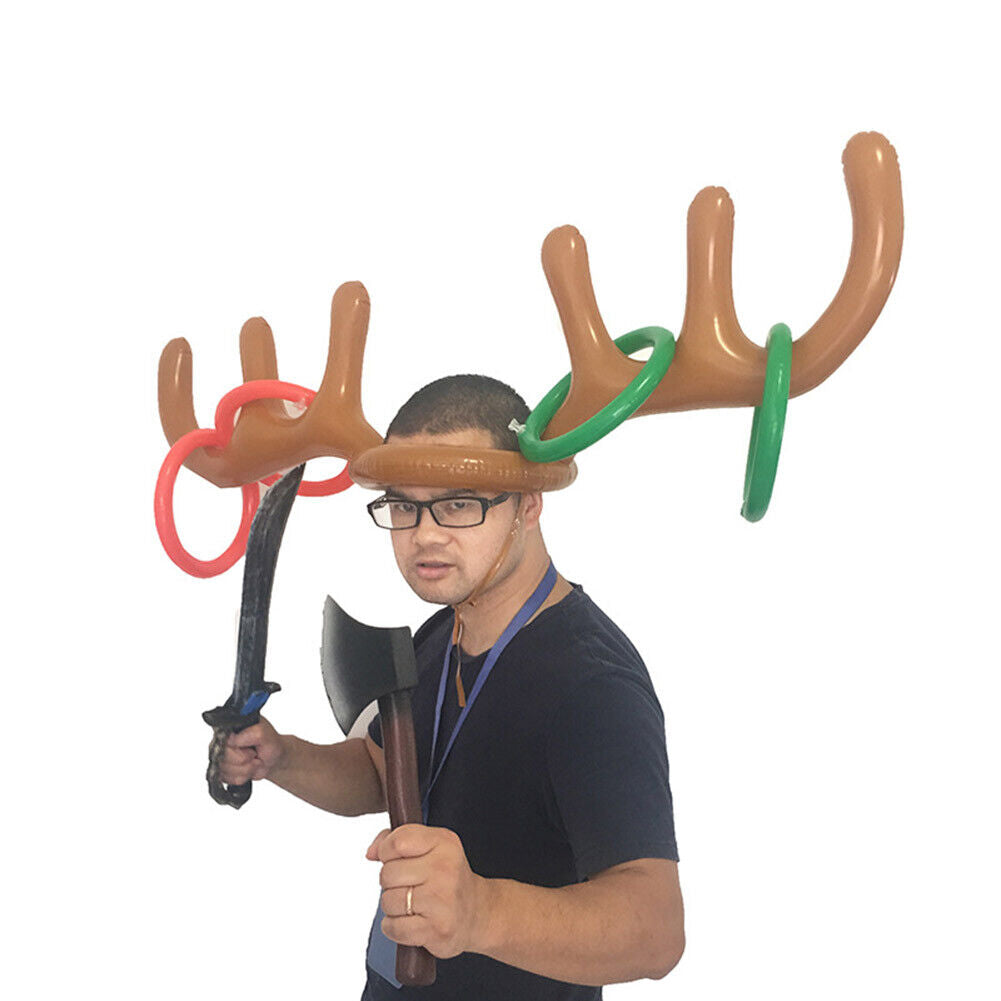 Inflatable Deer Head Ring Animal Headpiece Throwing Circle Christmas Decor