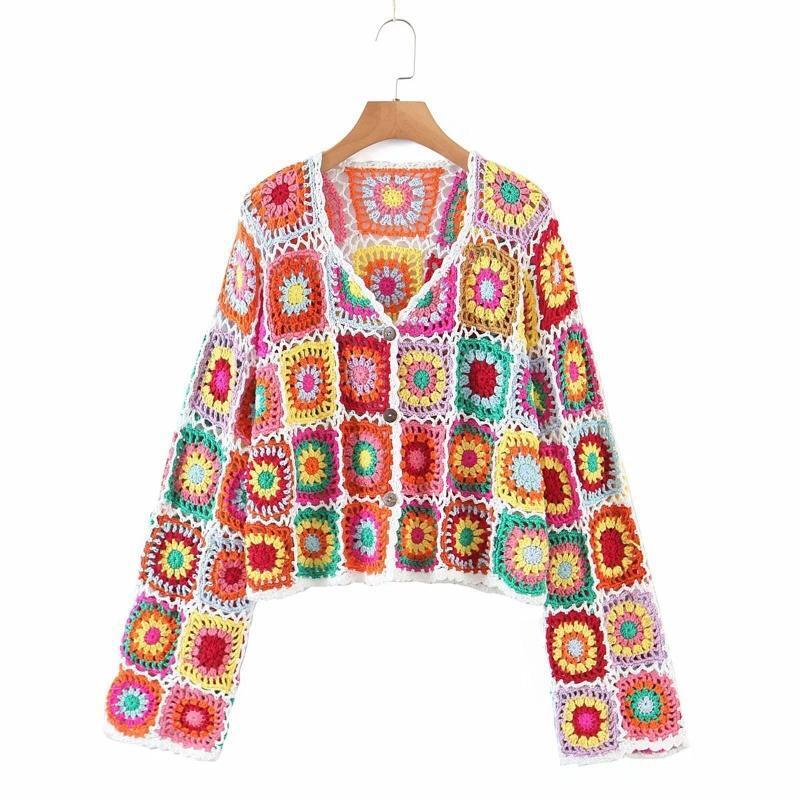 Boho Hollow Out Floral Sweater Women Crochet Cardigan Summer for Dating Shopping