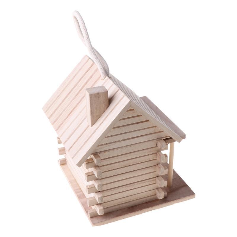 Wood Bird House with Perch Small Birdhouse to Paint Wooden Sleeping Nest