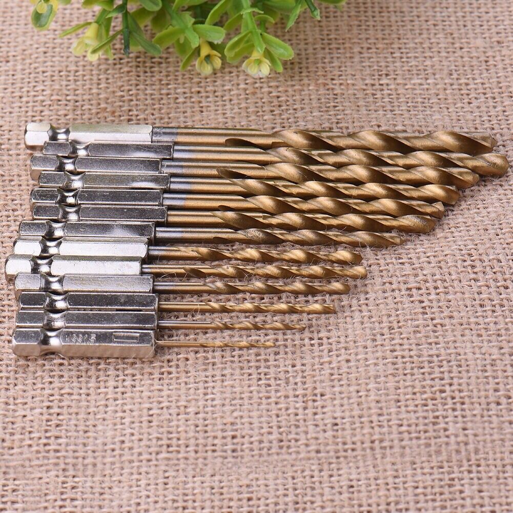 13pc 1/4" Hex Fitting Titanium Drill Bit Set For Metal Wood fits impact
