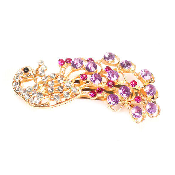 New Fashion Purple Peacock Full Crystal Rhinestone Girls Hairpin Hair Clip