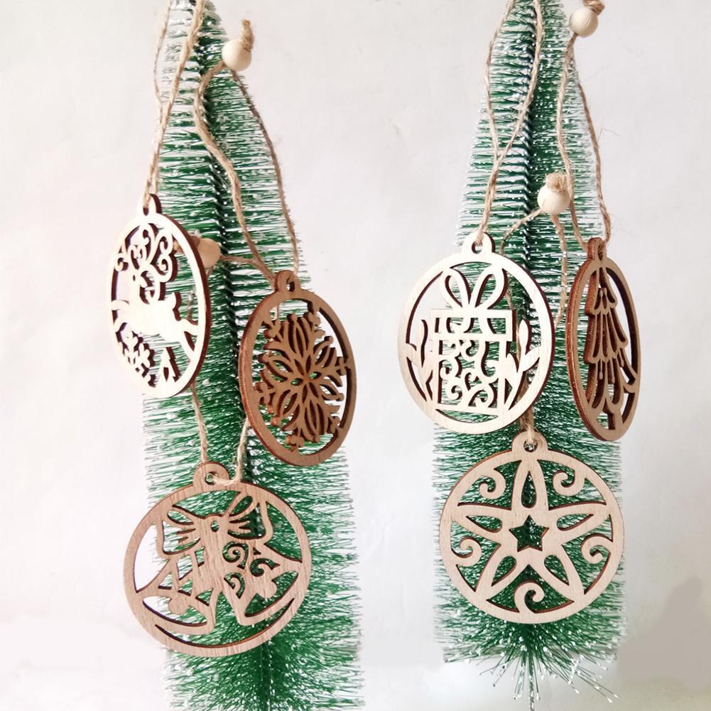 6pcs Wooden Xmas Hollow-out Hanging Ornament Christmas Tree Decor Kids Gift