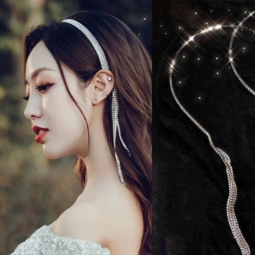 Rhinestone Headband Tassel Hair Band Women Elegant Shiny Headwear (Style 2)