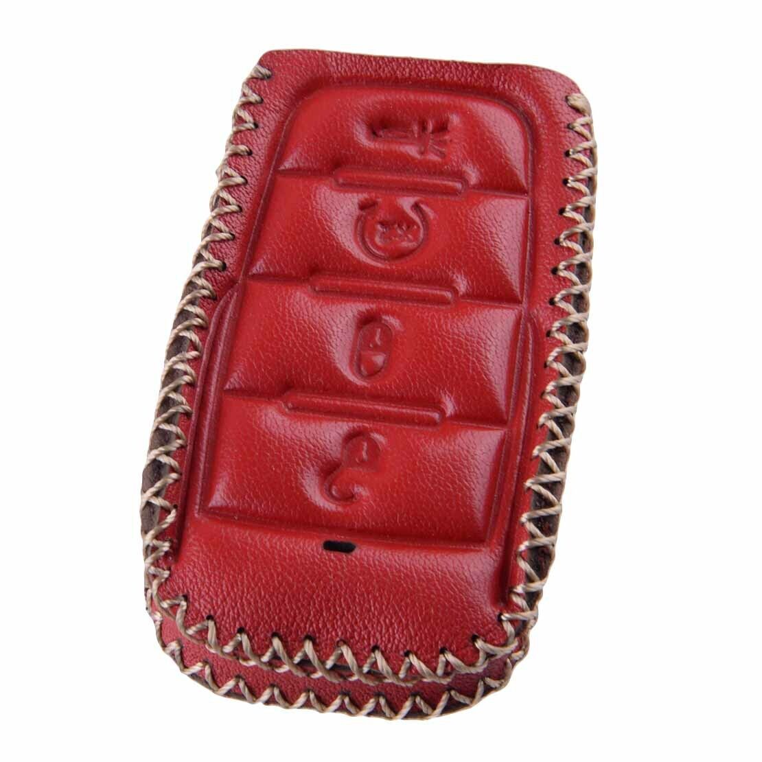 Red Leather Car Key Fob Case Cover Protector Fit For Dodge Ram 1500 2019-2021