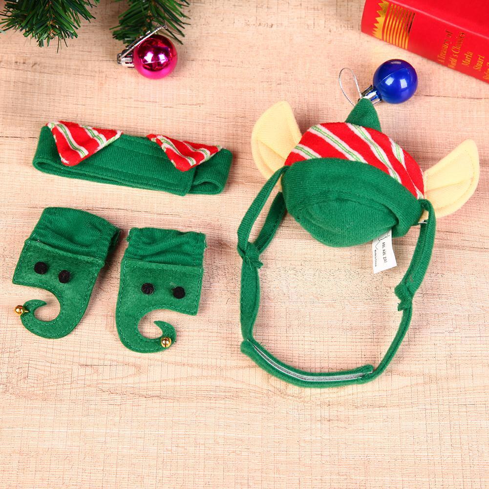 4pcs Pet Hat Set Warm Dogs Cats Christmas Green Hat+Necklace+Feet Sleeve