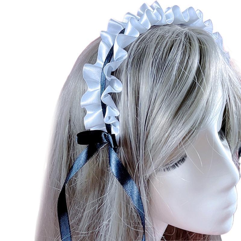 Lolita Pleated Laces Hair Hoop Women Elegant Bowknot Shape Headband for Cos Maid