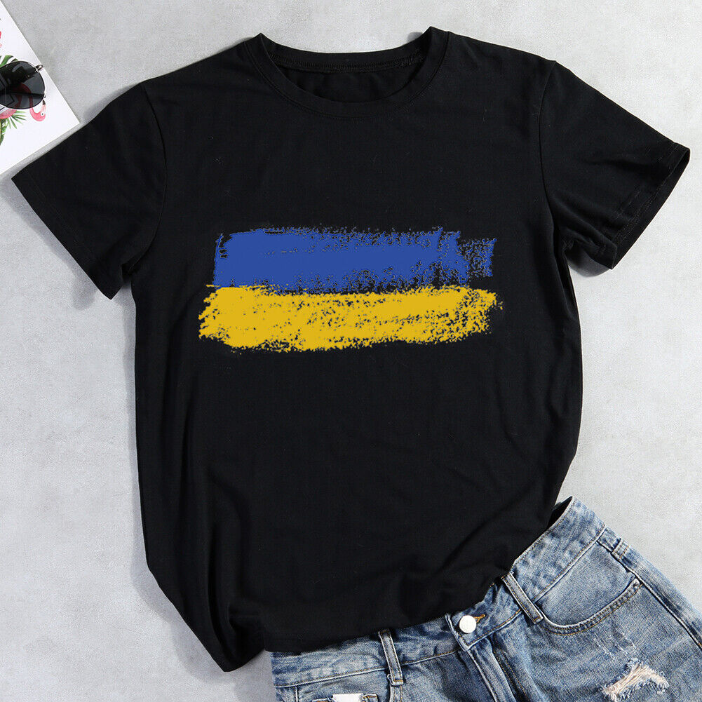 Ukrainian Flag Print Round Neck T-shirt Tee (Black XXL)