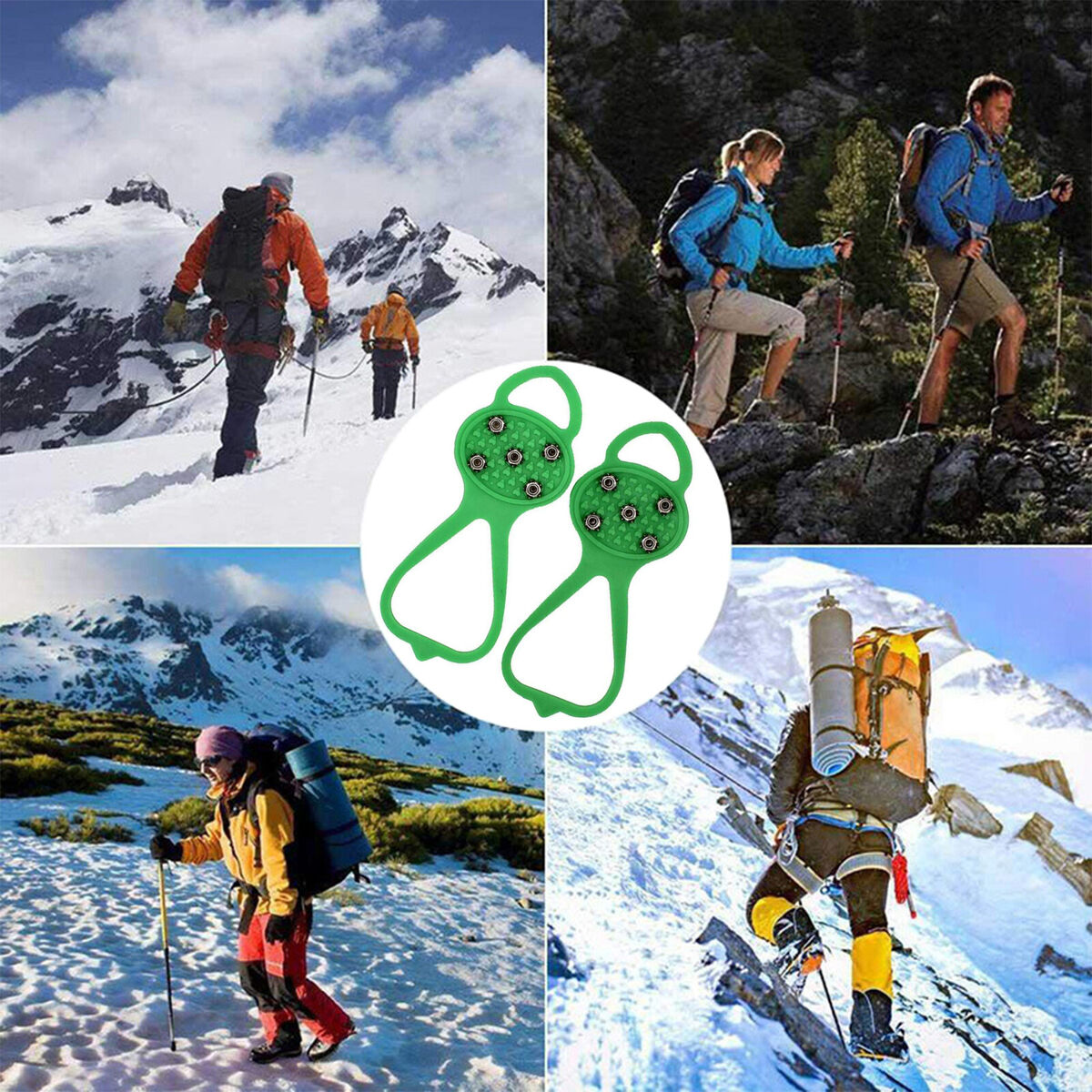 Ice Walk Traction Cleats, Crampons Grippers, Anti Slip Spikes Cover (Green)