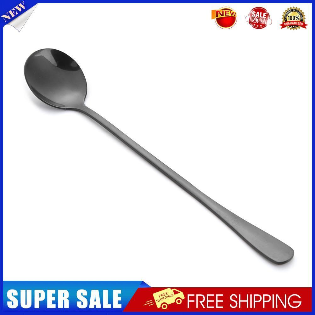 Long Handle Stainless Steel Ice Spoon Coffee Tea Spoons Tableware (Black)