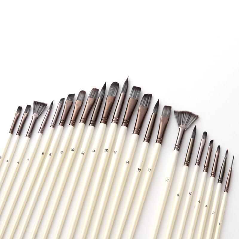 24pcs Nylon Hair Wooden Handle Watercolor Paint Brushes Pen Scraper Scrubbing