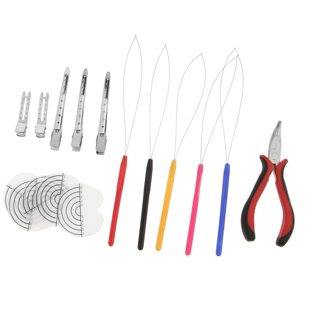 Hair Extension Feather Pliers Pulling Tool Hook Clip with Heat Shield Kit