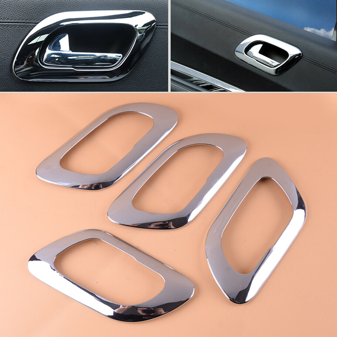 4pcs Door Handle Bowl Cover Fit For Peugeot 3008 2009-2015 Molding Bezel Trim li