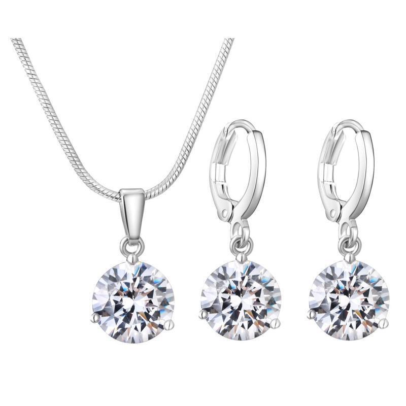 Cubic Zirconia Crystals Nacklace Pendant Earrings Set for Women Stylish Unique