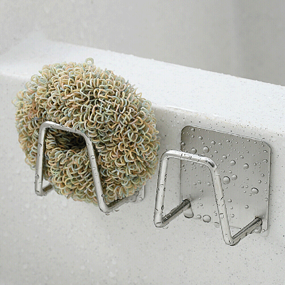 Stainless Steel Sponge Drain Rack Self-adhesive Dishcloth Organizer Hook