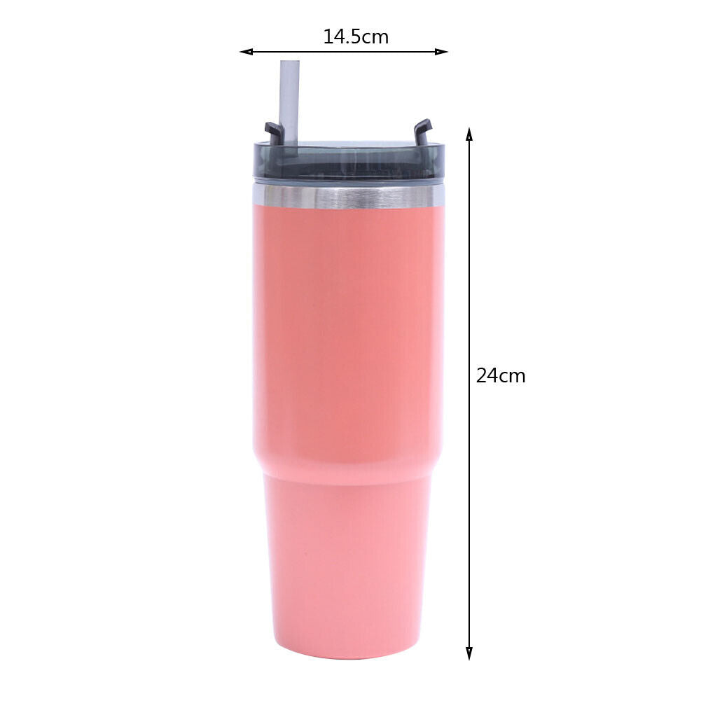 Stainless Steel Coffee Mug with Straw Ice Cooler Thermal Water Cup (Pink)