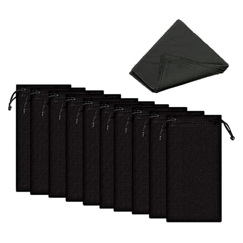 Portable Glasses Cloth Bag Drawstring and Black Glasses Cleaning Cloth Men Women