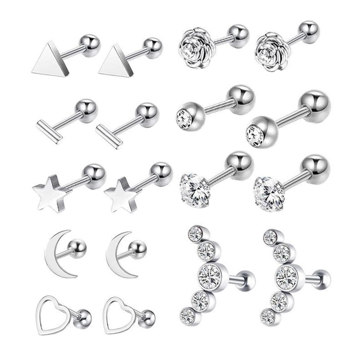18x  Tragus Earrings Set Gifts Small Stainless Steel Tiny for Girls