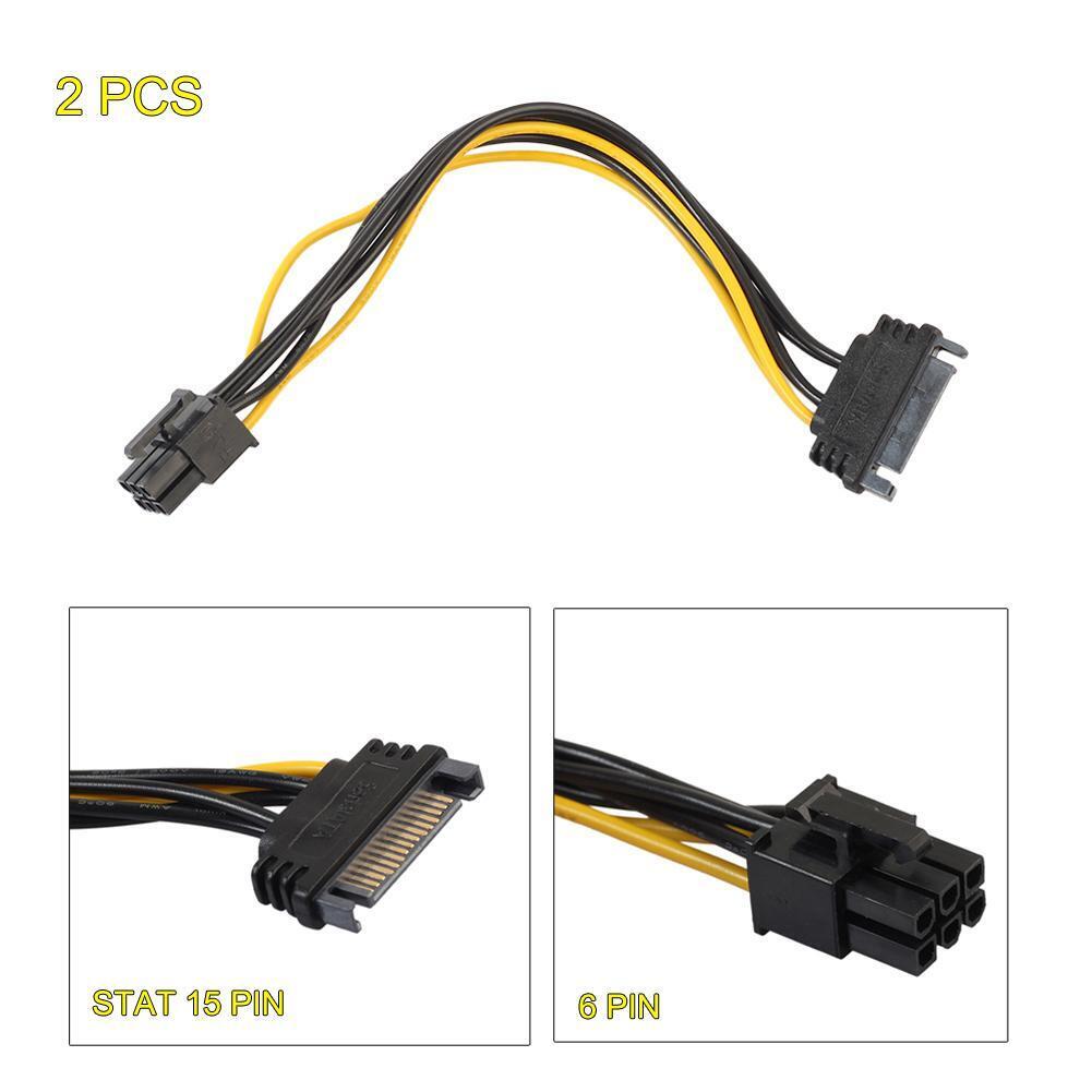 2pcs 15pin SATA to 6pin PCI-e PCI Express Adapter Cable for Video Card