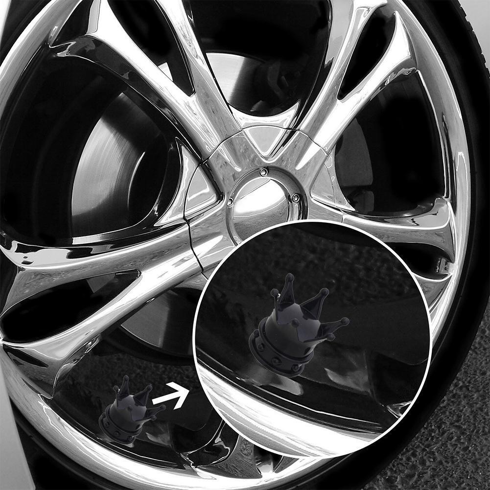 4pcs Universal Crown Style Car Tire Air Valve Stem Caps Dust Covers (Black)