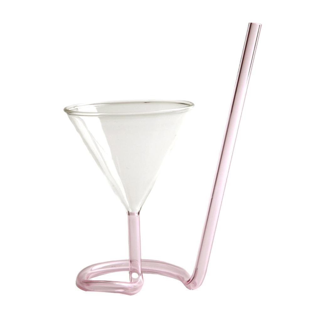 2pcs Creative Cocktail Glass with Long Straw Soft Drink Reusable Rotating Glass