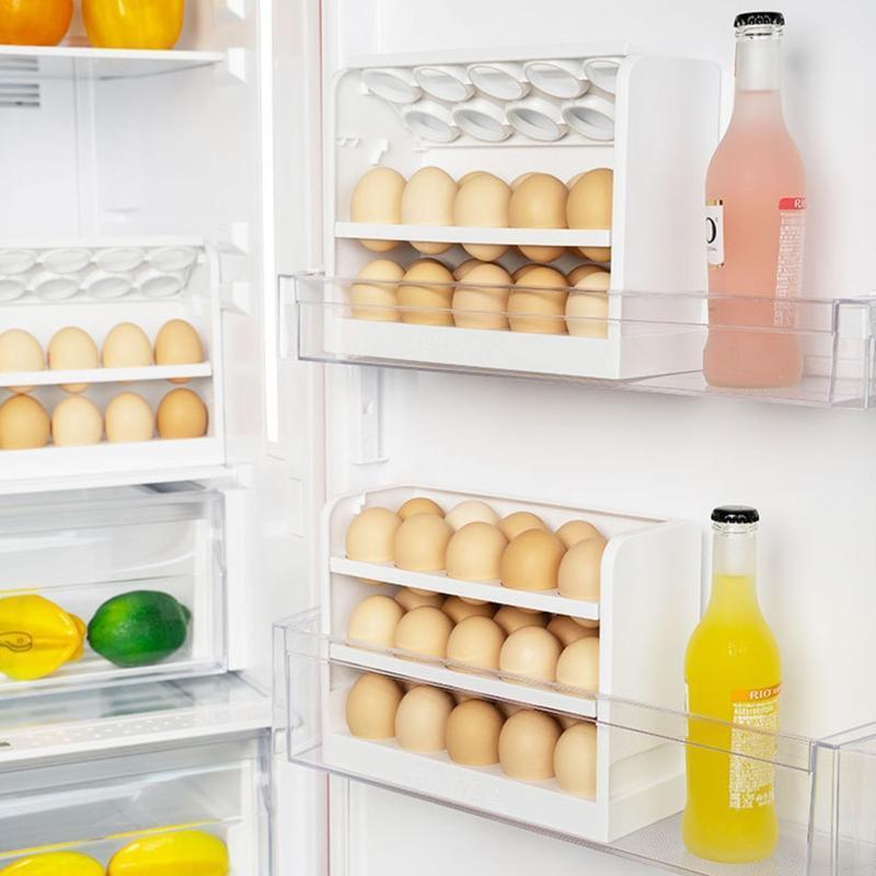 30 Grids Plastic Egg Holder for Refrigerator 3-Layer Flip Fridge Egg Tray Tool