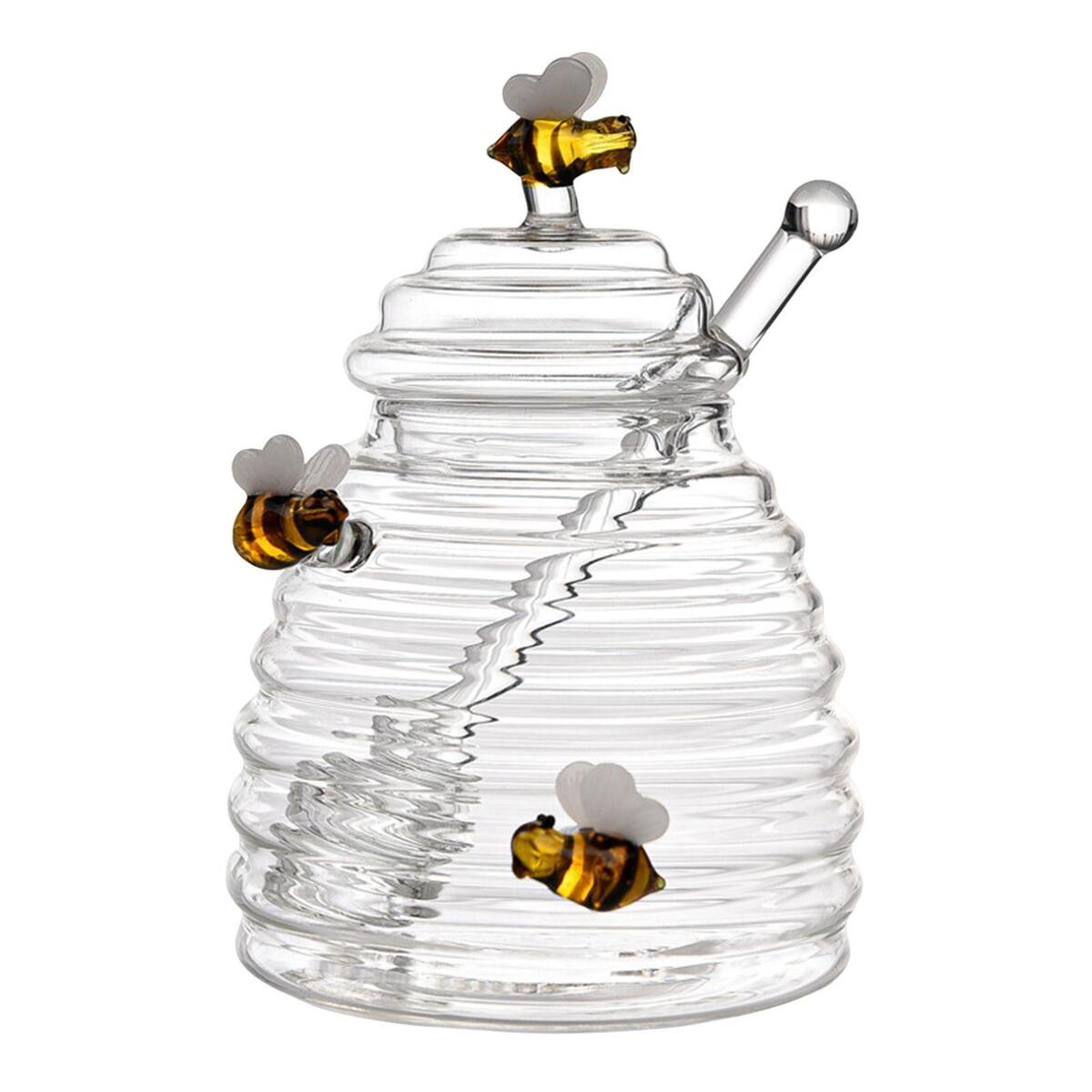 Clear Honey Pot Jar Honey Dispenser with Dipper and Lid for Wedding Party