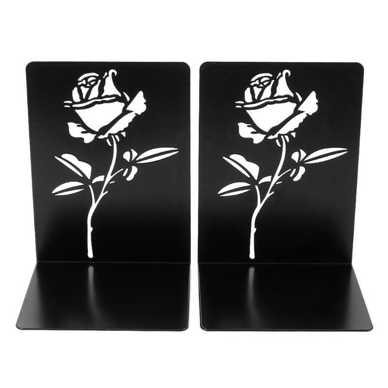 Decorative Rose Bookends for Heavy Books Anti-Slip Metal Book Stoppers Holders f