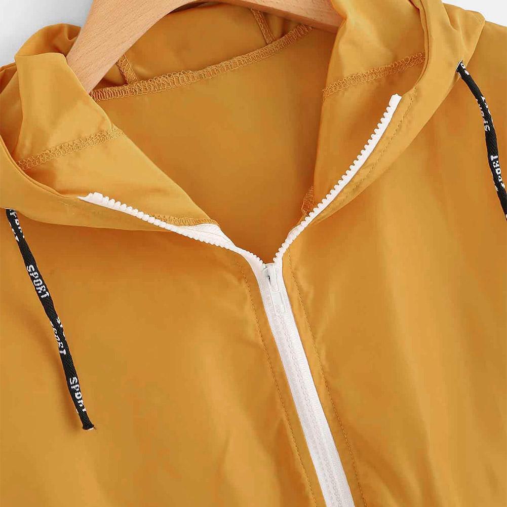 Women Long Sleeve Coats Casual Autumn Zipper Hooded Jacket (Yellow S)