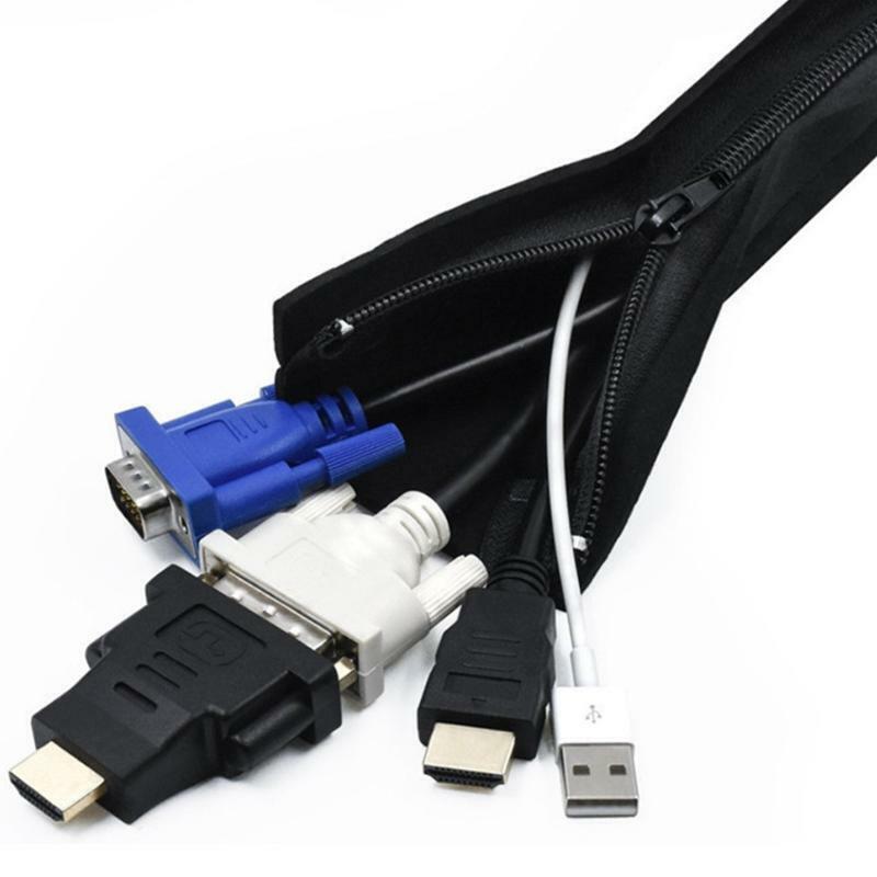 Computer Home Cable Management Sleeve Cord Organizer System Flexible with Zipper