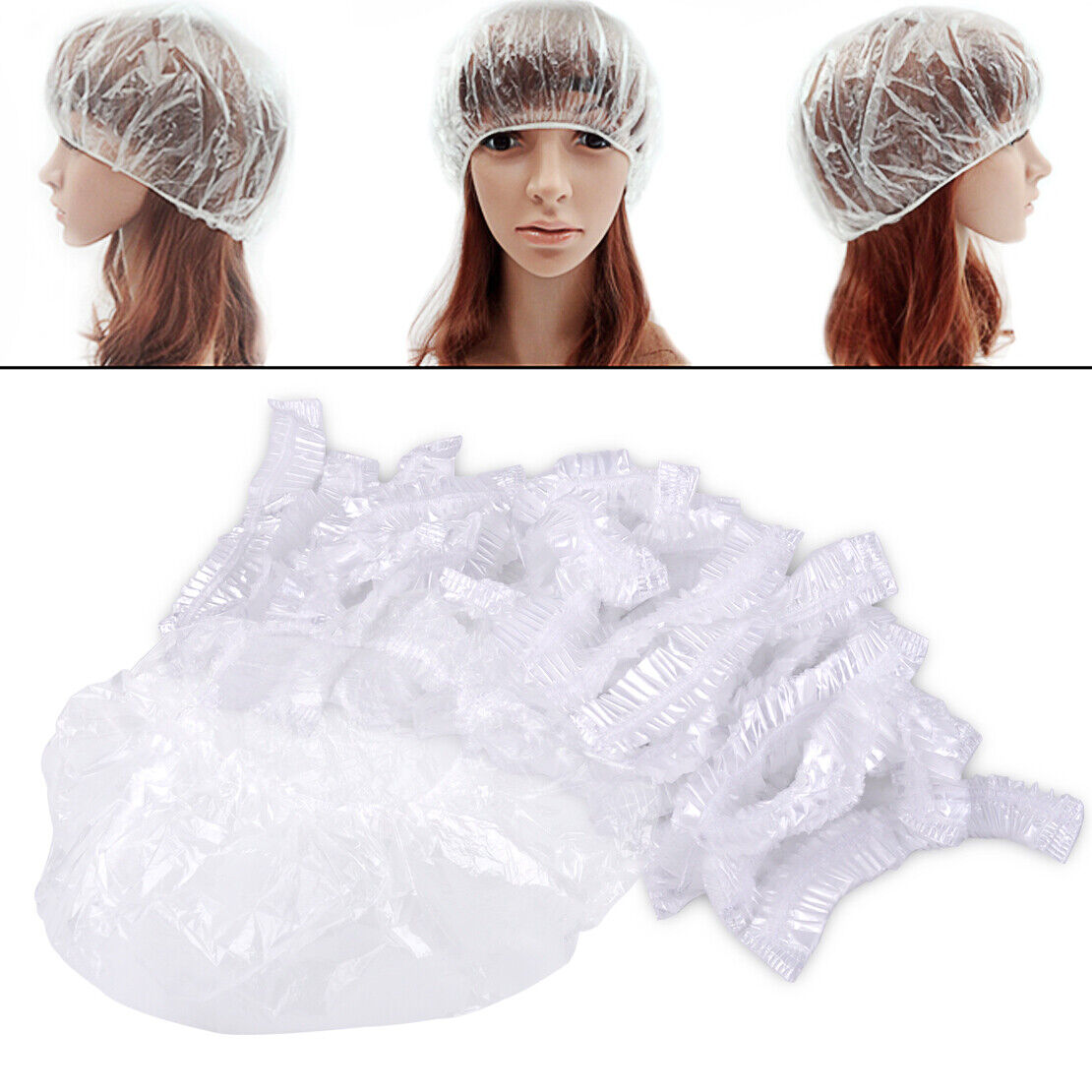 100 Clear Disposable One-off Shower Bathing Cap Spa Hair Salon Hat Hotel Home Li