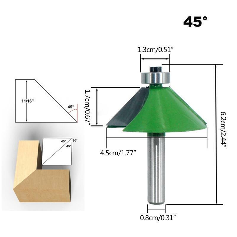 5 Pcs 8mm Shank Milling Cutter Portable Chamfer Router Bits 11.25 15 22.5 30 45°