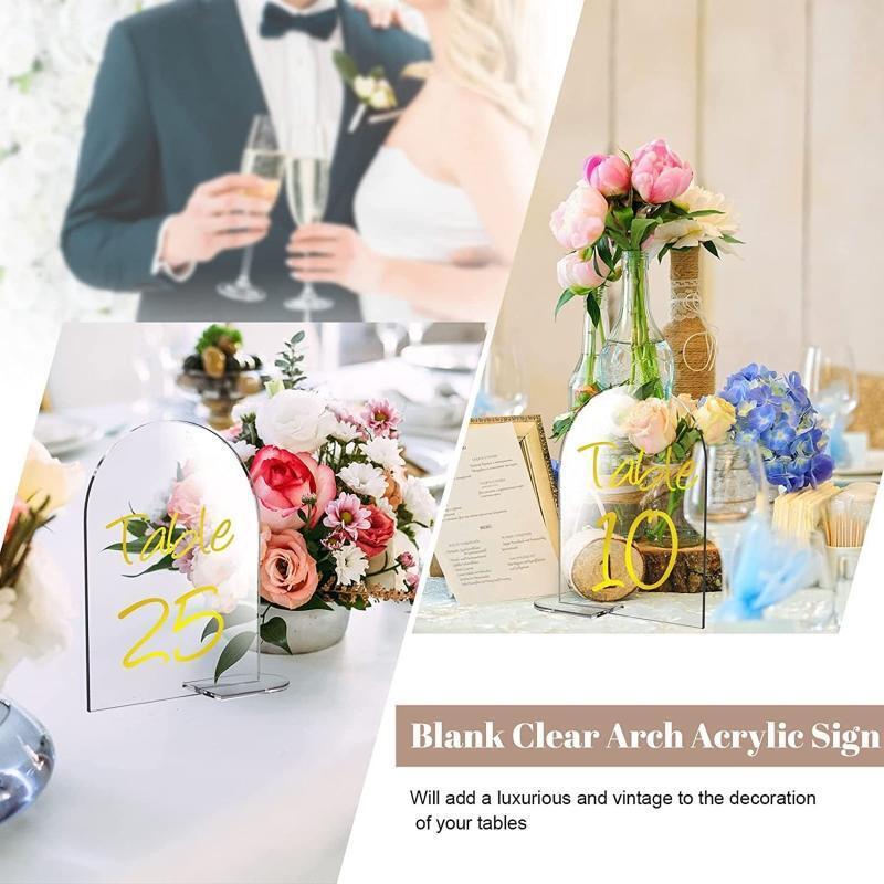 5pcs DIY Acrylic Arch Table Number Clear Acrylic Sign with Stand for Party Decor