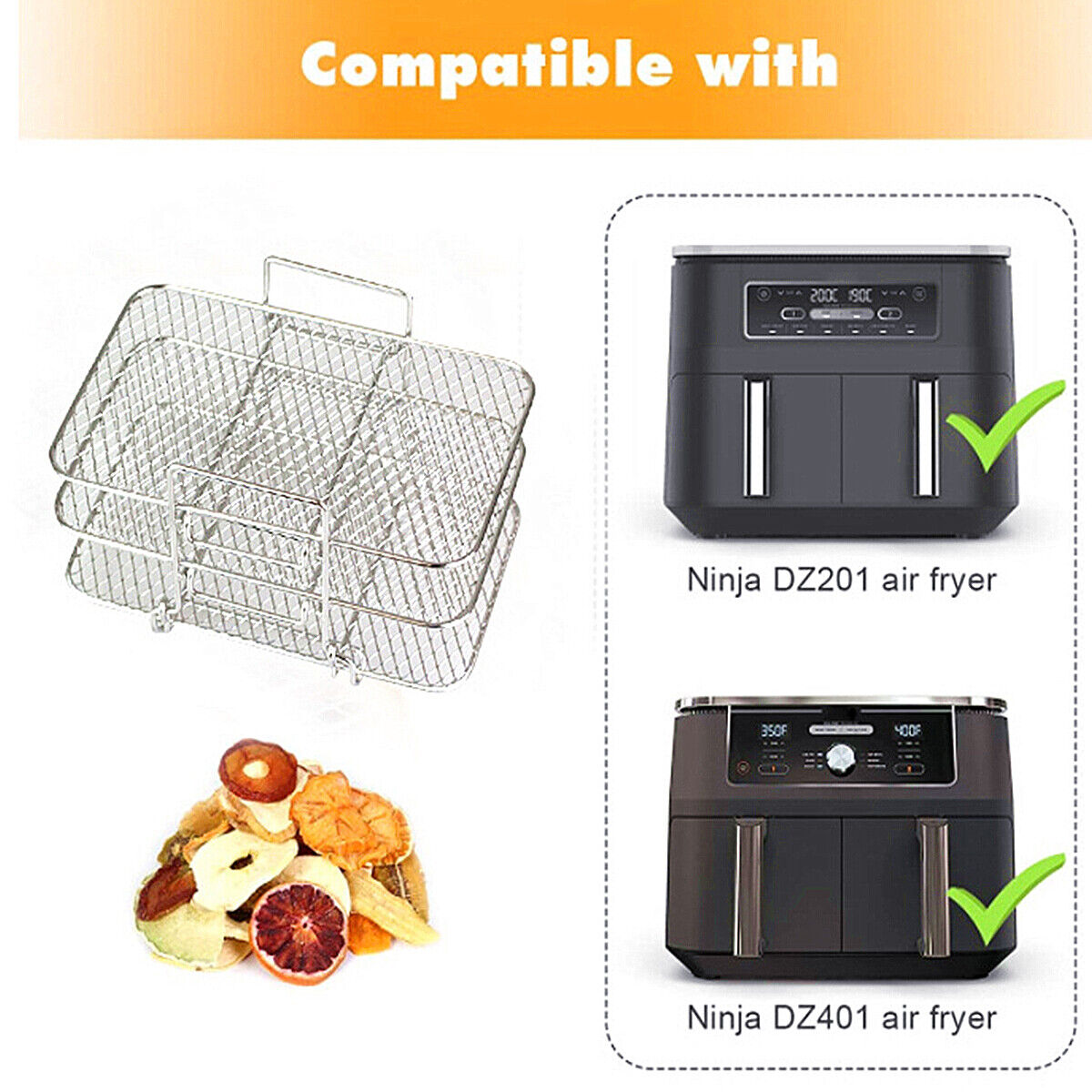 Stainless Steel 3 Layers Air Fryer Rack for Ninja Dual Air Fryer DZ201/DZ401