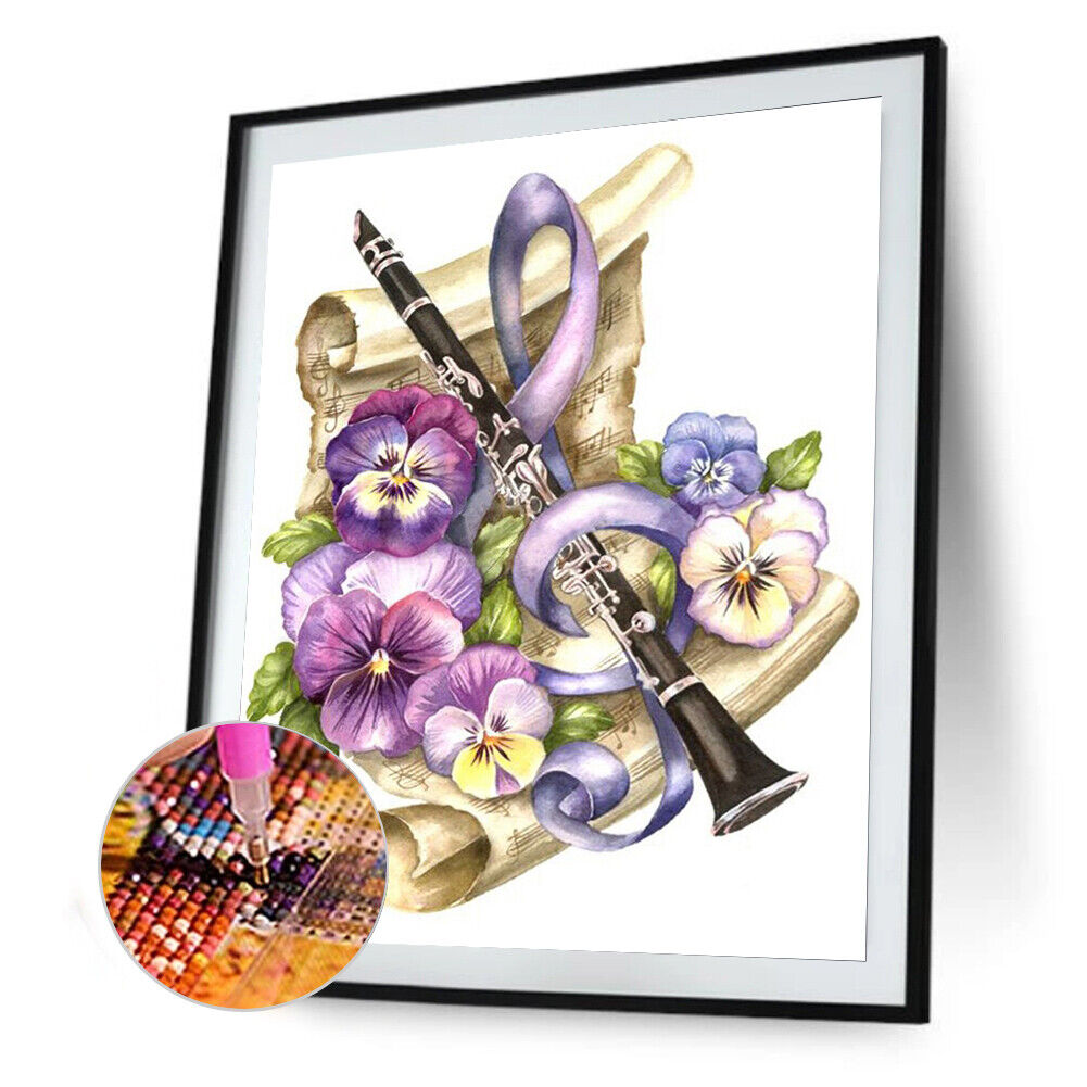 Full Square Drill 5D DIY Diamond Painting Musical Instrument Flower Kit