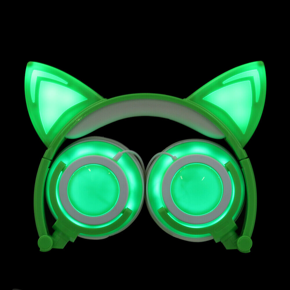 Luminous Foldable Rechargeable Headphone Cat Ear Shaped Headset (Green)-135