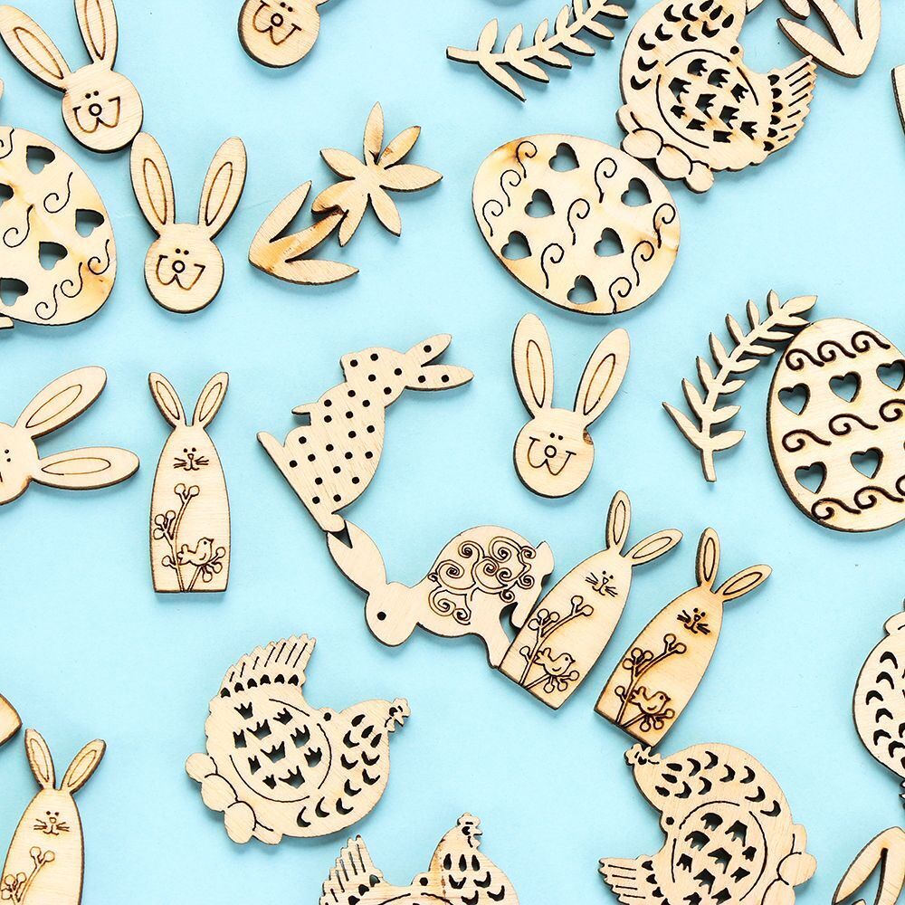 DIY Craft Wooden Eggs Easter Rabbit Easter Decorations Wood Chips Wood Slice