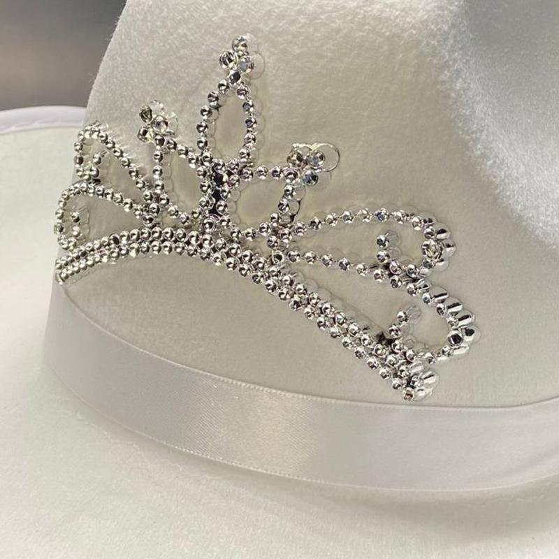 Elegant White Crown Cowgirl Hat Western Cowboy Hat with Drawstring for Festival