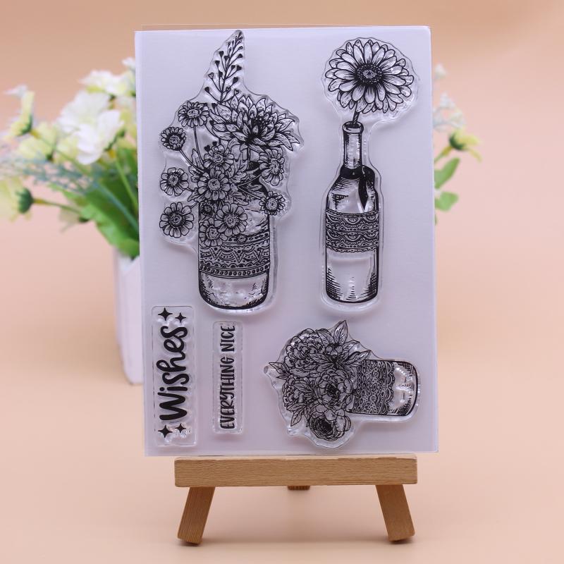 Flowers Bottles Clear Stamp Seal Handmade Crafts Embossing Decor