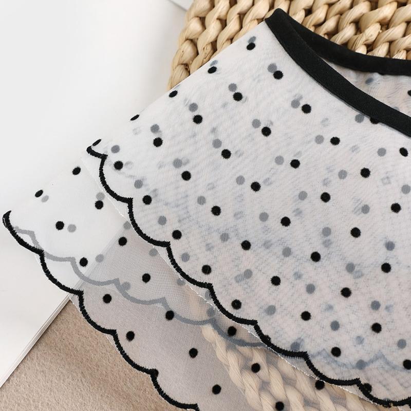 Women Polka Dot Faux Collar Shawl Double Layer Lace-Up Sunscreen Mini Poncho