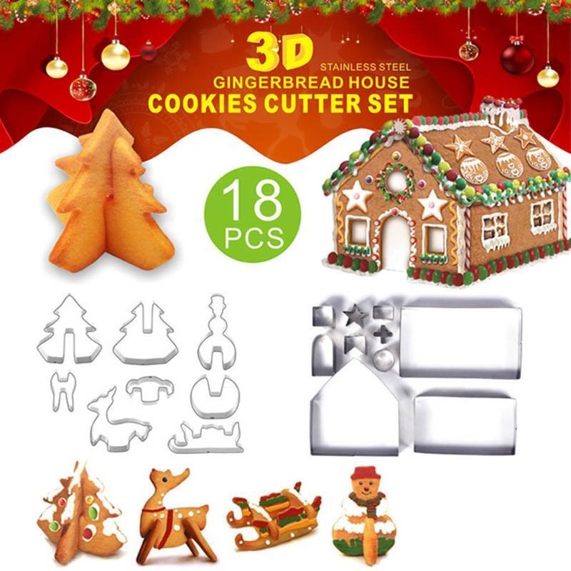 18 Pieces Cartoon Cake Mold Baking Utensils Stainless Steel Gingerbread House