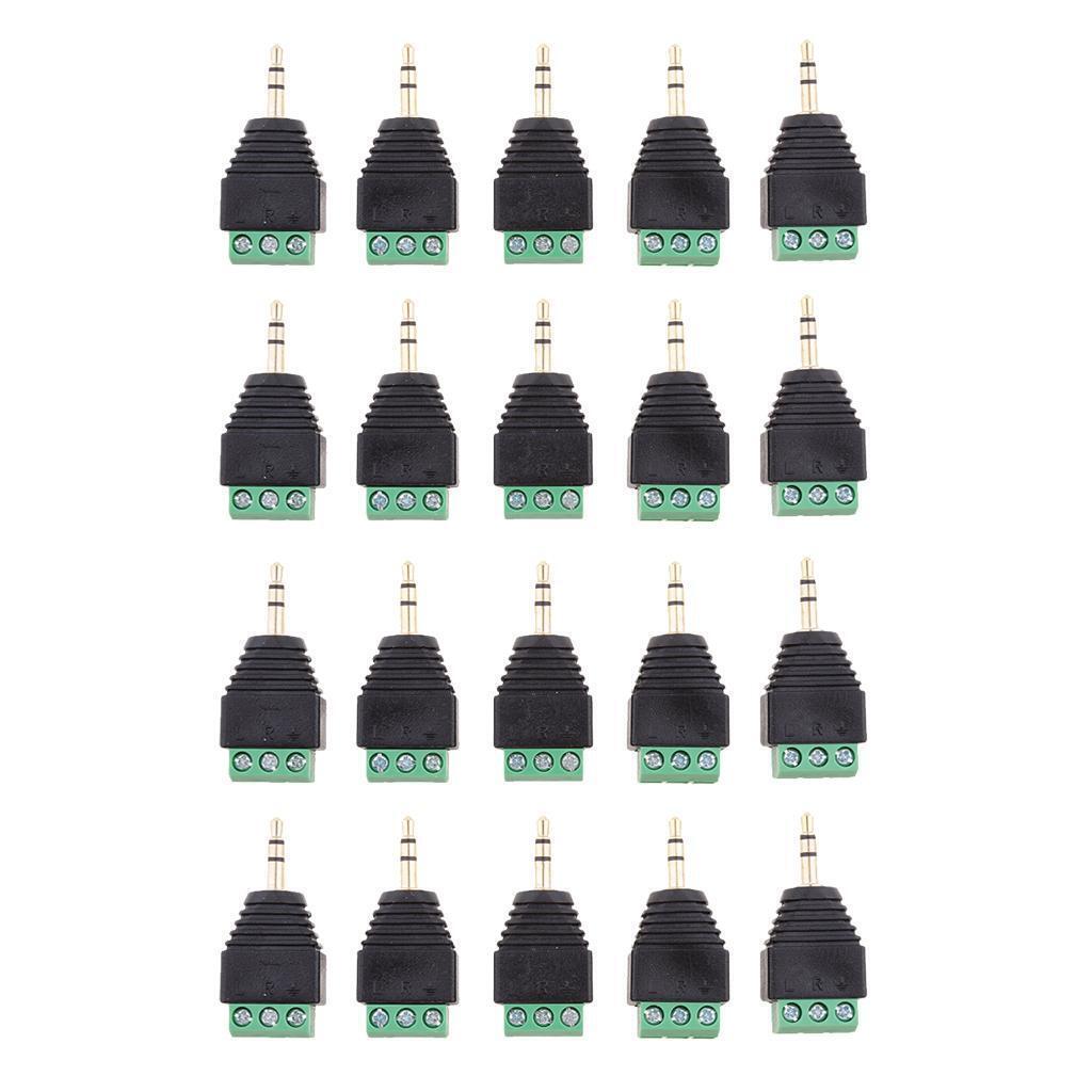 20 Packs 3.5mm 3 Pole Stereo Audio Vedio Male to 3 Screw Terminal