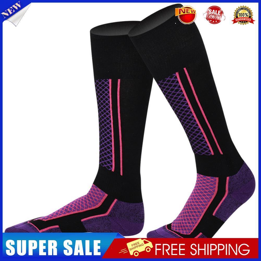2pcs Winter Warm Thickened Ski Socks Outdoor Stockings (Women Purple Black)