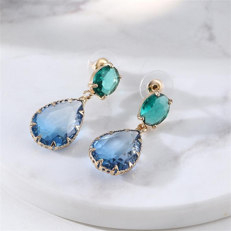 Women's Water Droplets Dangle Earrings Green Blue Glass Drop Earring Jewelry Ins