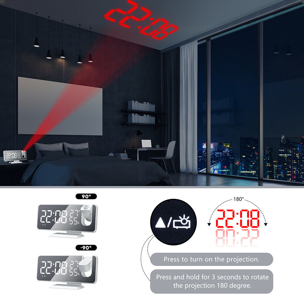 Digital FM Radio Projection Alarm Clock Smart LED Electric Desk Watch (C)