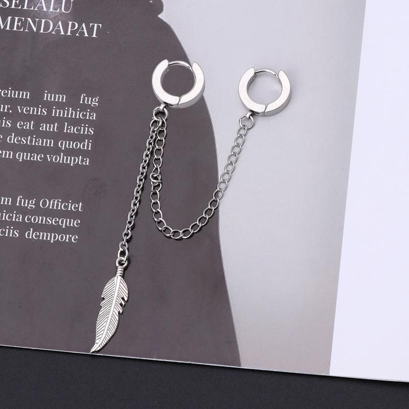 Double Long Chain Leaf Earring Charm Feather Pendant Dangle Earring Jewelry Gift