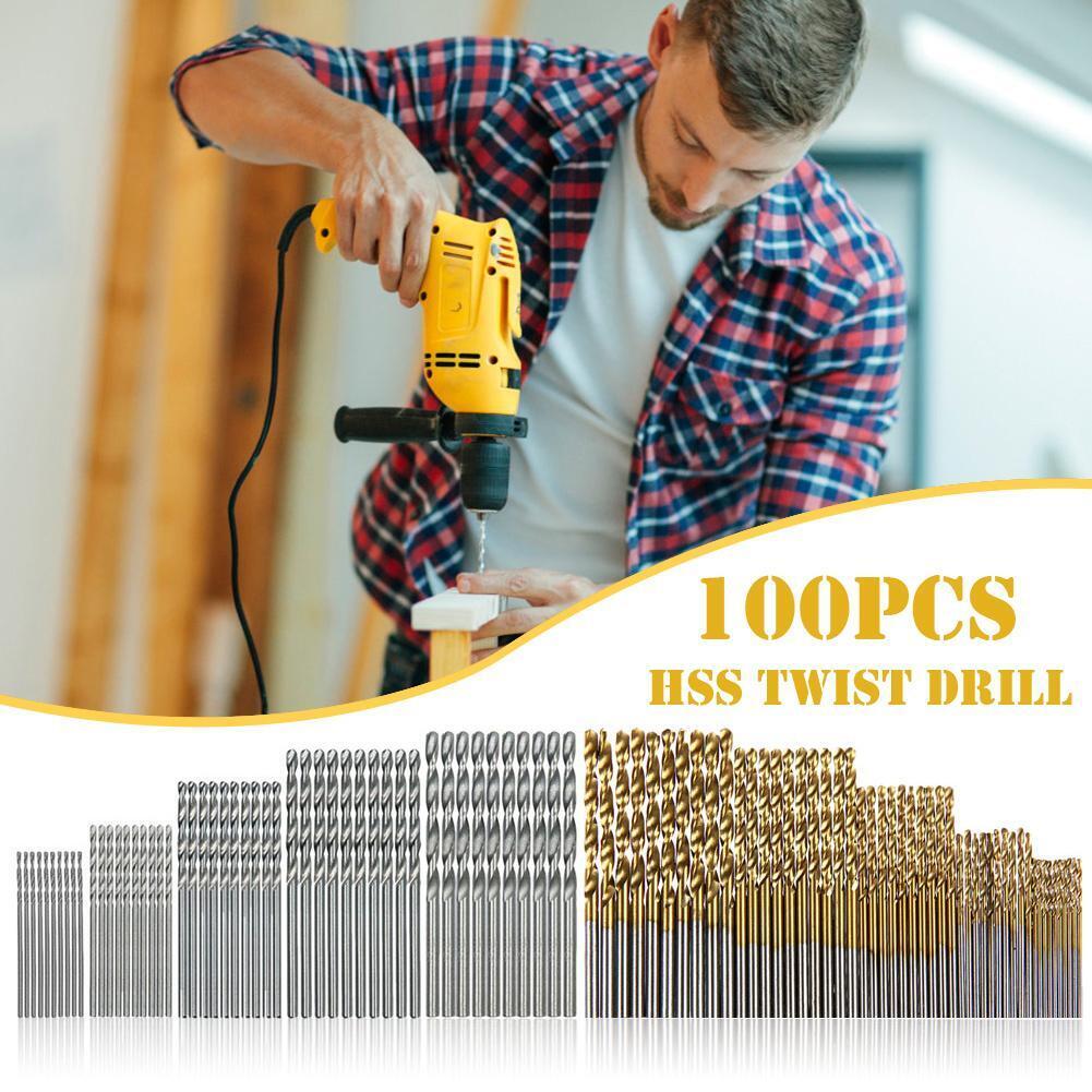 100pcs HSS Twist Drill Woodworking High Speed Steel Drill Bit Set Tools