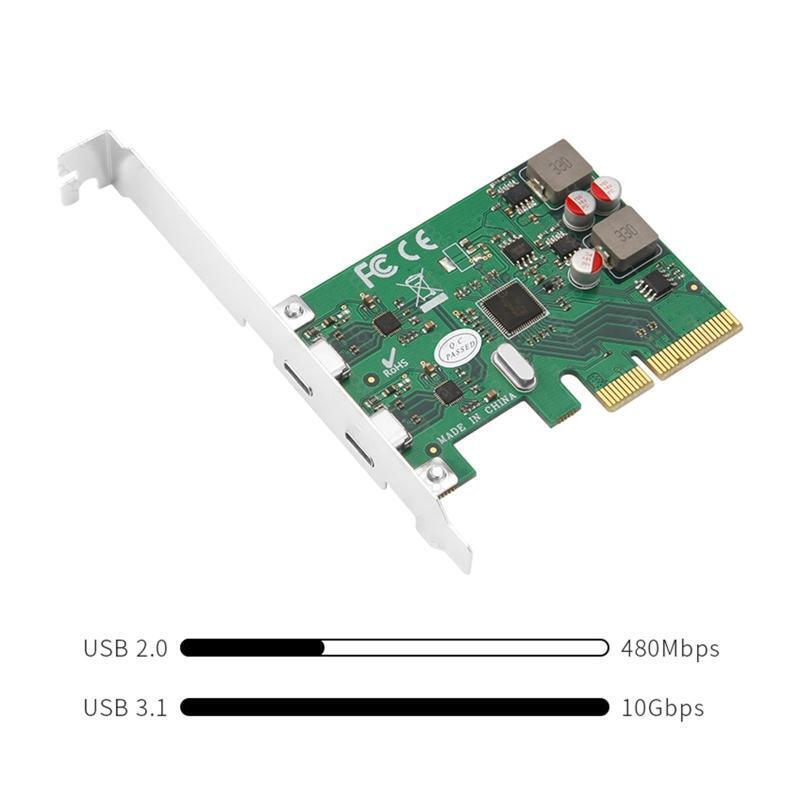 2 Ports USB 3.1 Super Fast 10Gbps PCI Express (PCIe) Expansion Card for Windows