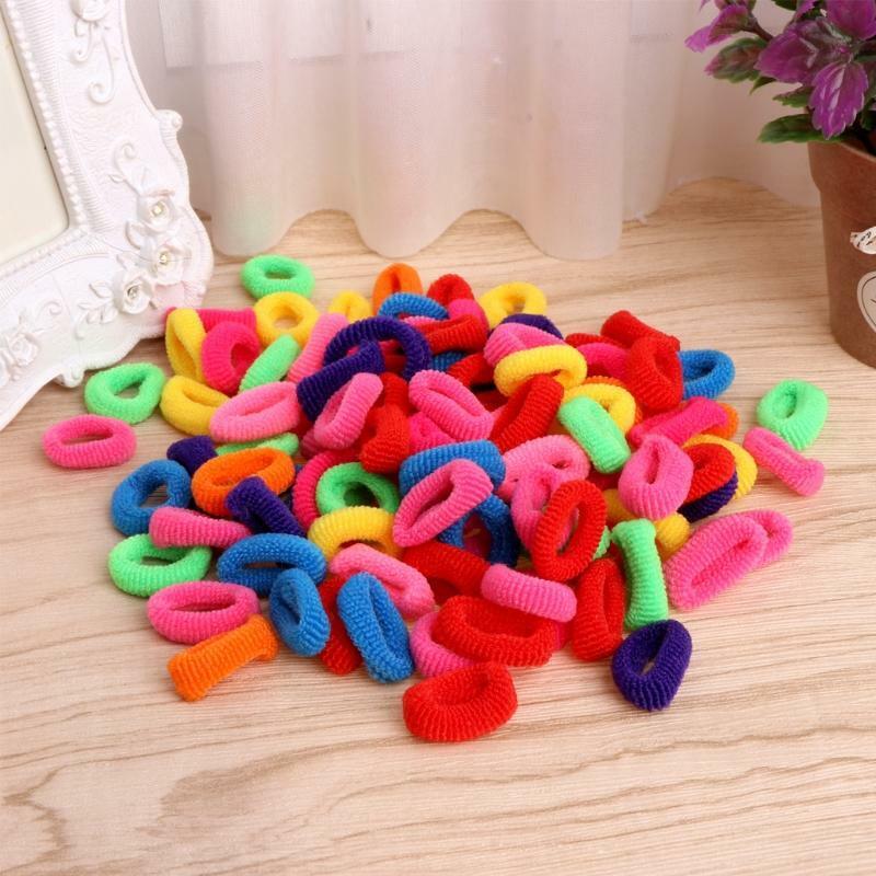 100Pcs Kids Girl Colorful Elastic Hair Tie Band Rope Ring Band Ponytail Holder