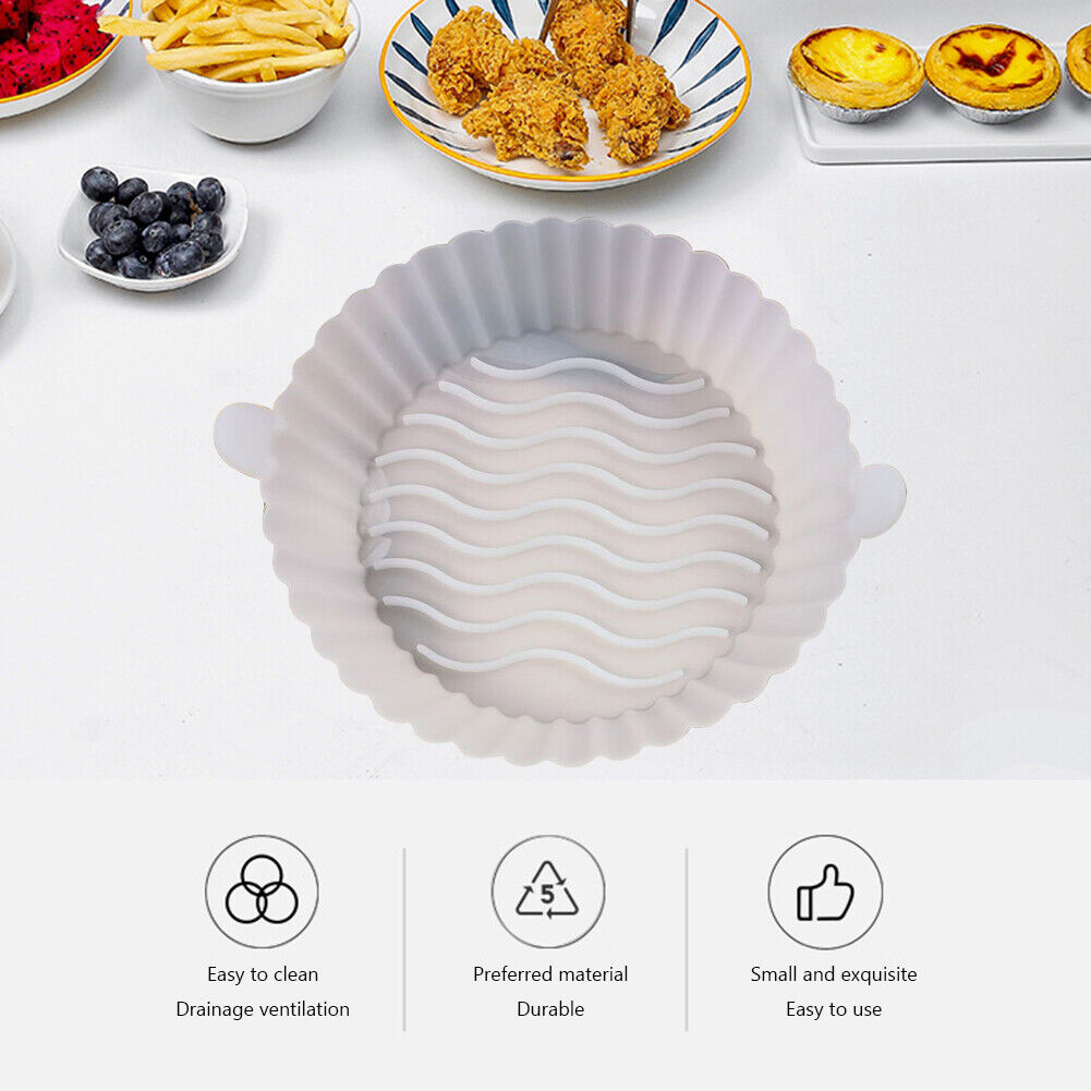 Silicone Air Fryer Liner Non-Stick Fryer Basket Steamers Oil Mat (White)