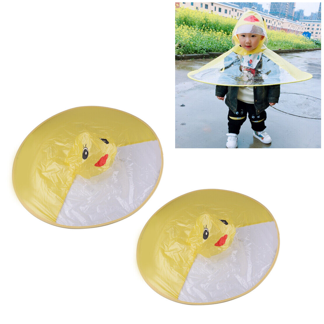 Cute Child Baby Kids Foldable Rain Coat Umbrella Hat Hand Free Rain Cap Ld